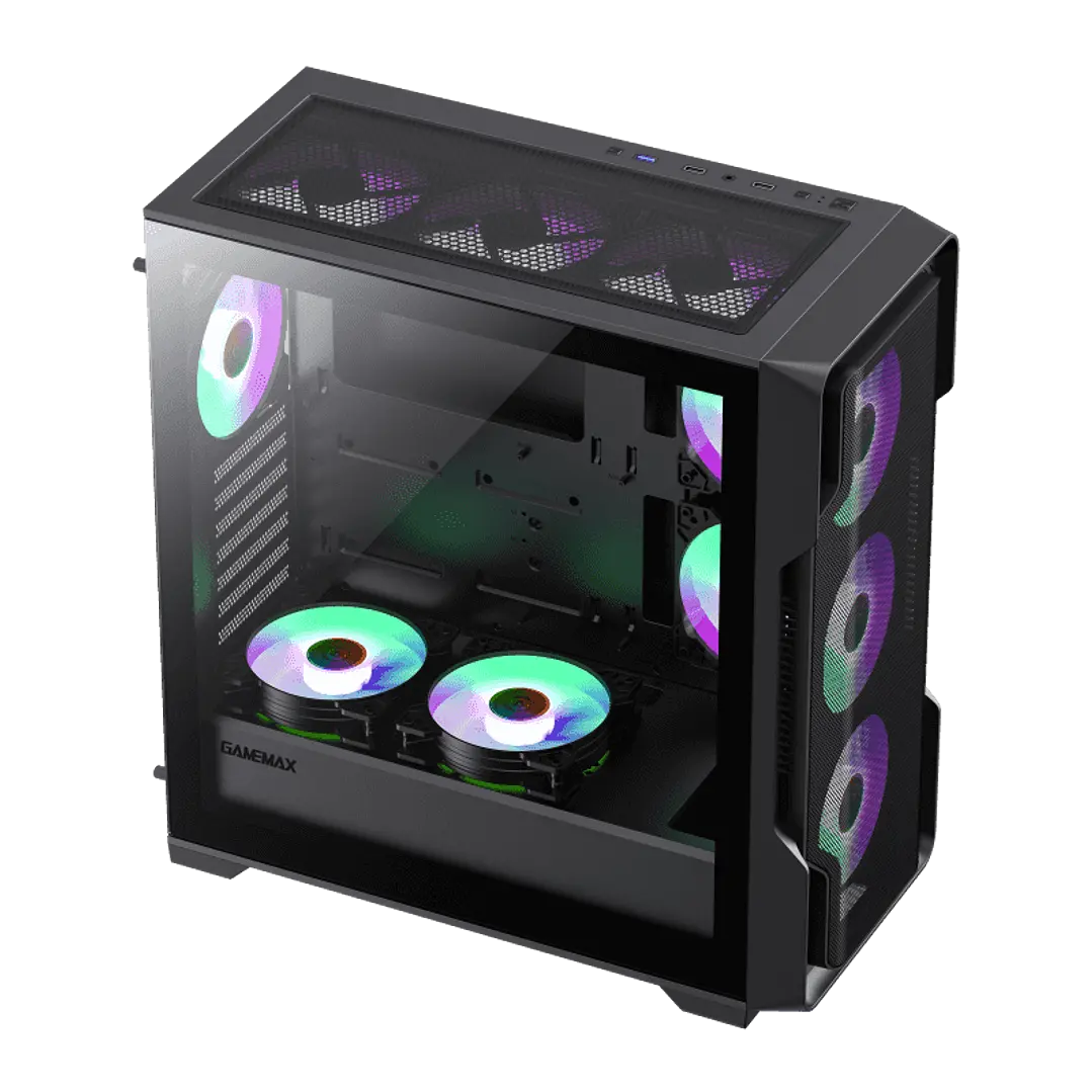 Gabinete Gamer SIEGE BLACK/3 FAN FRONT 1 FAN TRASERO/SIN FUENTE GAMEMAX (ot)