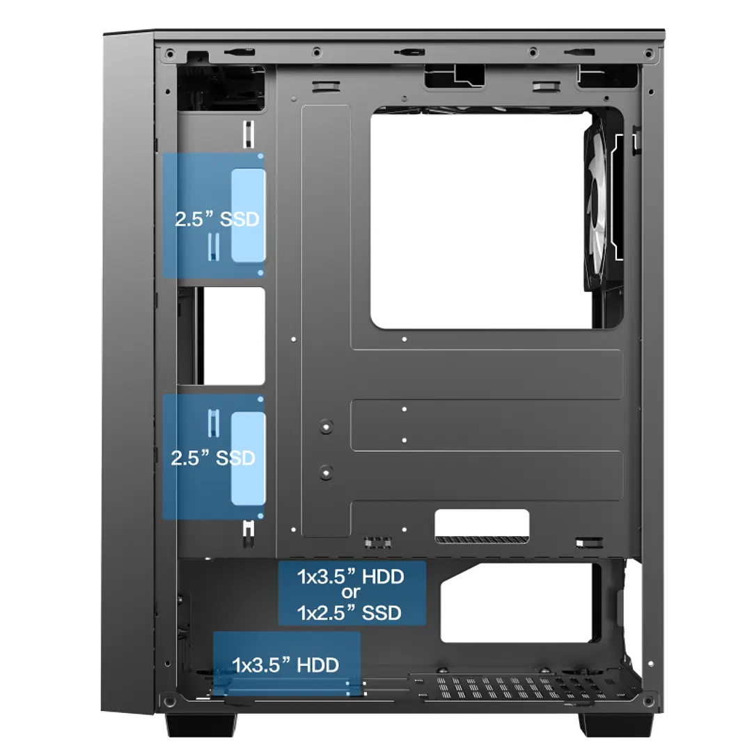 Gabinete Gamer PRISM/2FAN TOP/1 TRAS SIN FUENTE GAMEMAX (ss)