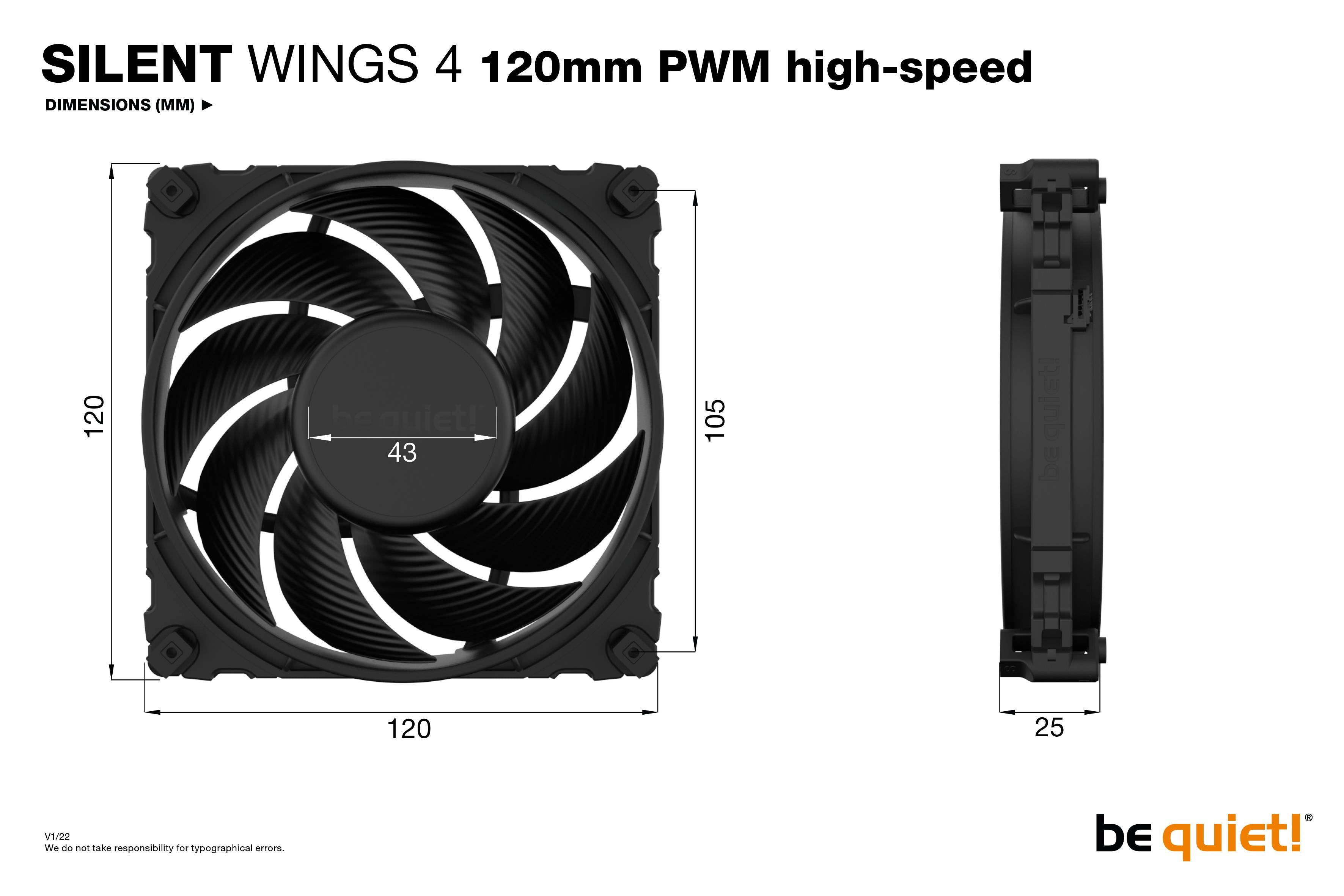 Ventilador Be Quiet! Silent Wings 4 120 mm PWM High-Speed, Silencioso, 1 Unidad, Negro