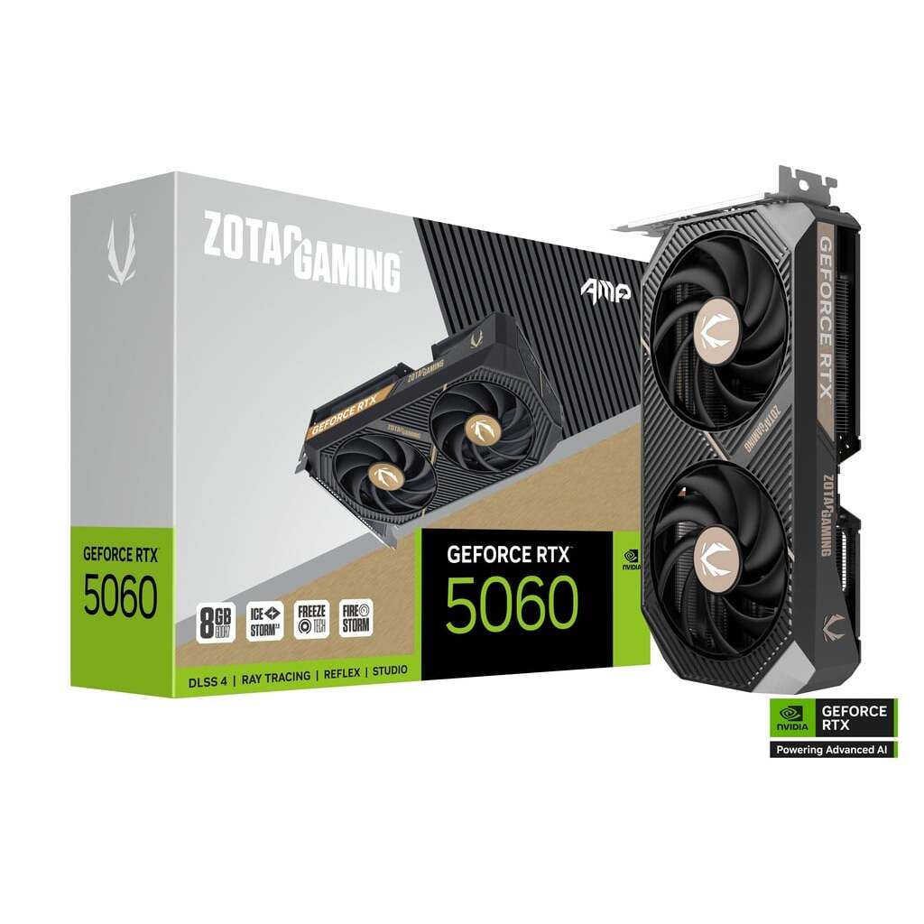 Tarjeta de Video - Zotac GAMING GeForce RTX 5060 AMP - 8GB GDDR7 - 128-bit - PCI Express 5.0 - DisplayPort /HDMI (ZT-B50600F-10M) (OP)