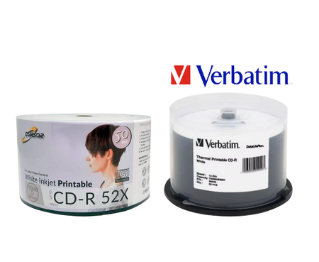 DVD-R VERBATIM IMPRIMIBLES 4.7 GB PACK 50 UNID + CD-R 700 MB IMPRIMIBLES MARCA CURSOR PACK 50 UNIDADES