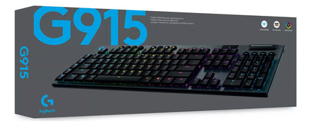 Teclado Gamer Logitech G915 RGB, Teclado Mecánico, Switch GL Táctil, Inalámbrico, Negro (Inglés)(ca)