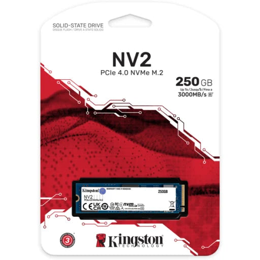Unidad SSD Kingston NV2 250GB M.2 22*80 PCIe 4.0 x4 Lec 3000MB/s Esc 1300MB/s