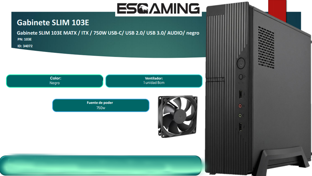 Gabinete Slim 103E mATX / ITX con Fuente 750W USB-C USB 3.0 Negro (otok)
