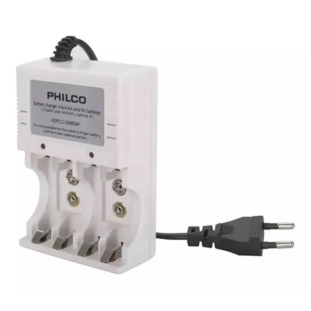 CARGADOR C/2 PILAS AA 2700 MAH + 2 AAA 1200 MAH PRE-CARGADAS PHILCO (F)