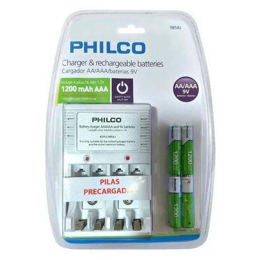 CARGADOR C/4 PILAS AAA 1200 MAH PRE-CARGADAS PHILCO (F)